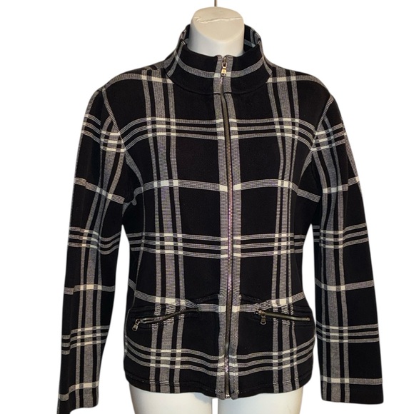 Lauren Ralph Lauren Women's Grey & White Plaid Cardigan Sweater, Zip Front. XL - Picture 3 of 16
